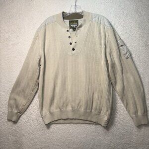 Eddie Bauer Sport Shop Pullover Sweater 1/4 Button XL Tall Shoulder Patch Cream